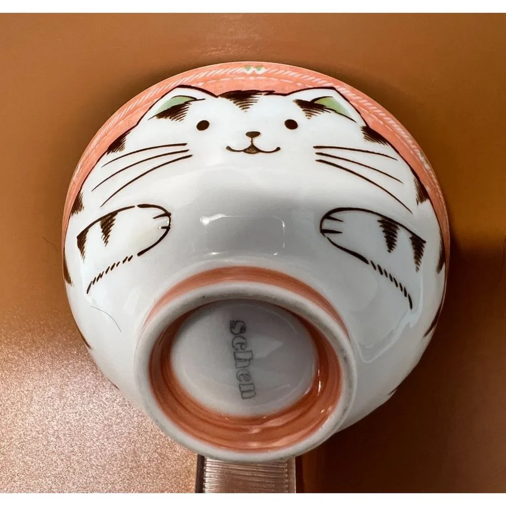 Schen Japanese Kitty Bowl Milk Kids Cat Engraved Gift Porcelain Special Smiling
